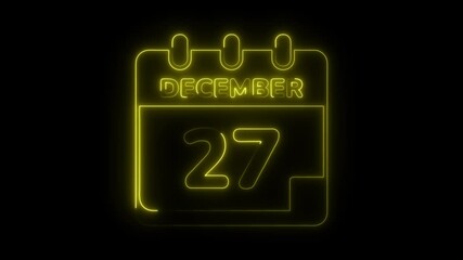 December 27 neon calendar icon reminder glowing date notification animation