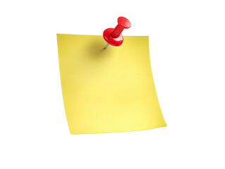 Bright Yellow Sticky Note with Red Pusher on a Crisp White Background Perfectly Captures Everyday Creativity and Organization