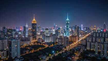 Obraz premium Night Lights of Zhuhai City Skyline, Guangdong, China