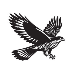 Goshawk Bird Vector Silhouette, Powerful Raptor Design, Predatory Bird Outline, Elegant Hunting Hawk Illustration, Nature-Inspired Avian Art.