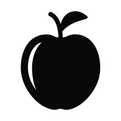 peach vector silhouette icon, black and white illustration of fruits.