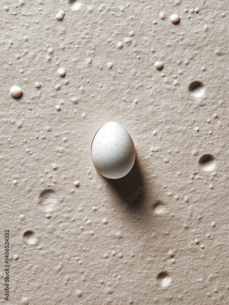 Poster Egg Resting on Smooth Monochrome Beige Cardboard Backdrop With Tiny Natural Patterns at Midday Generative AI