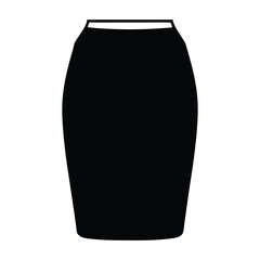 pencil skirt vector silhouette icon, black and white illustration of clothing.