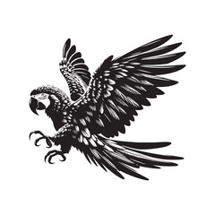 Obraz premium Great Green Macaw Bird Vector Silhouette, Vibrant Parrot Design, Tropical Bird Illustration, Colorful Avian Outline, Nature-Inspired Art.