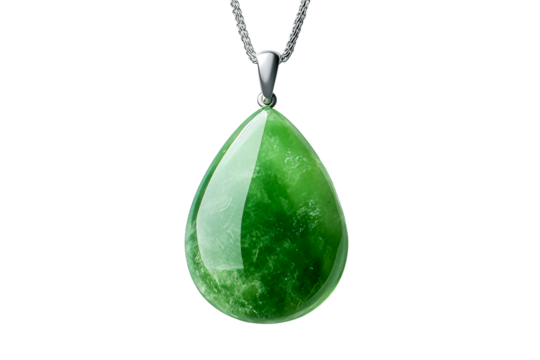 Jade pendant necklace, silver chain, green gemstone, cut out transparent