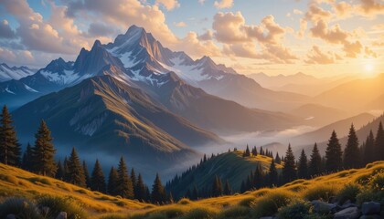 Obraz premium Majestic Sunset over the Snow-Capped Mountains