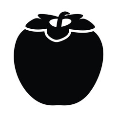persimmon vector silhouette icon, black and white illustration of fruits.