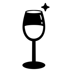 Wine glass with a star on top. The glass is empty. The wine glass is black and white