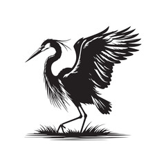 Great Blue Heron Bird Vector Silhouette, Elegant Wading Bird Illustration, Majestic Water bird Design, Nature-Inspired Avian Outline Art.