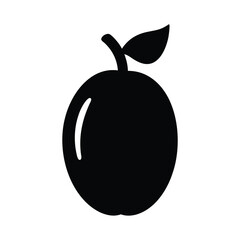plum vector silhouette icon, black and white illustration of fruits.