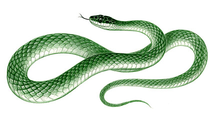 Obraz premium Snake drawing of a green eastern smooth green snake suitable for wildlifethemed designs, educational materials, and reptile conservation campaigns.