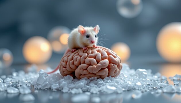 Scientific experiment mouse on brain laboratory image indoor close-up neurobiology exploration