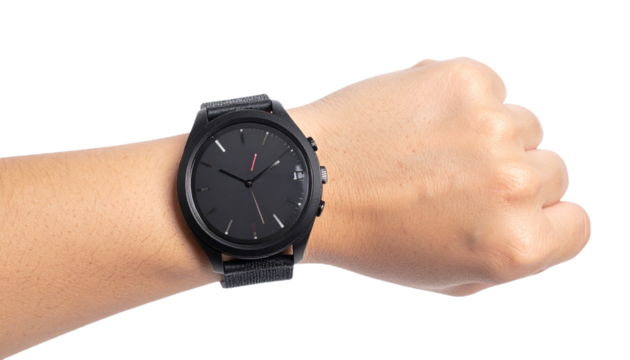 Smart watch mounted on the wrist, isolated on transparent background