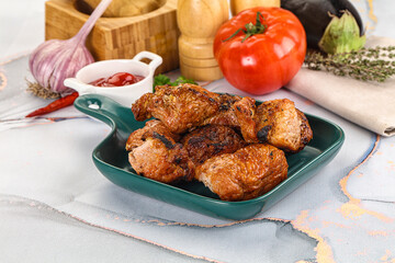 Grilled pork neck meat shashlik