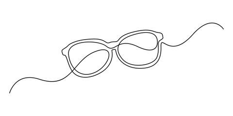 Continuous single line drawing of eyeglasses or sunglasses. Eyeglasses and sunglasses symbol in simple linear style. Isolated on white background vector illustration