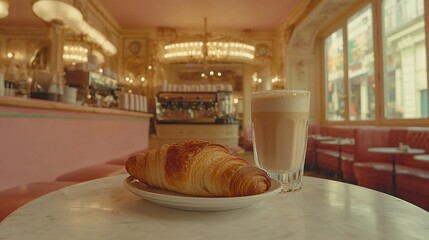 Obraz premium Parisian caf? scene with a croissant and latte