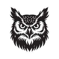 Obraz premium Great Horned Owl Bird Vector Silhouette, Majestic Nocturnal Bird, Owl Design, Powerful Avian Outline, Nature-Inspired Wildlife Art.