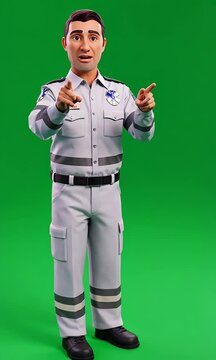 3D male in uniform points forward