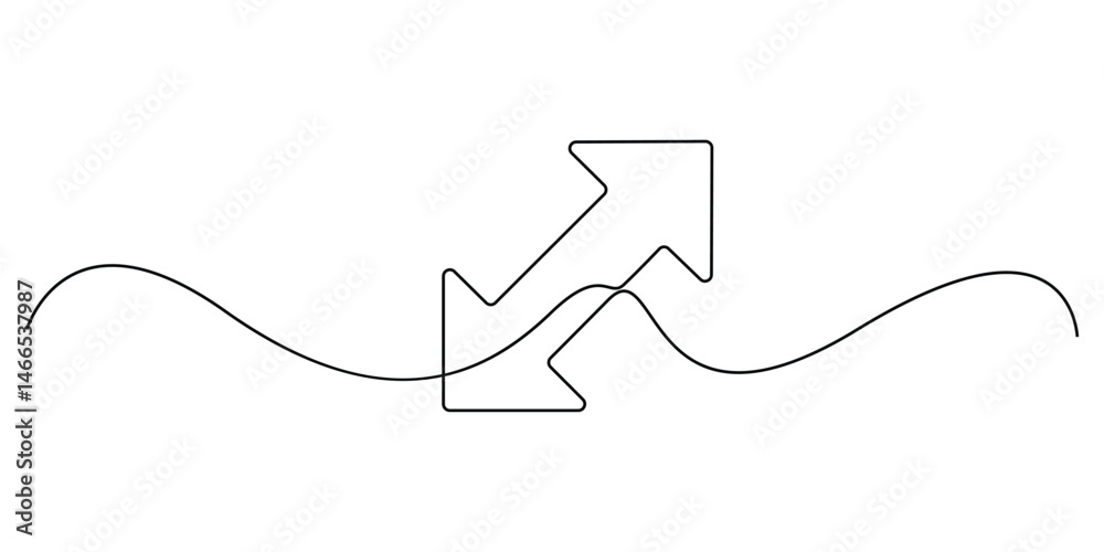 Poster arrow pointing right, vector continuous one line drawing. single line arrow pointing right, vector b
