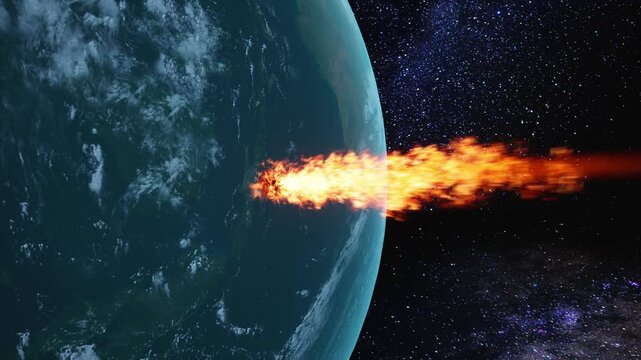 Fiery Asteroid Impacting Earth Like Planet