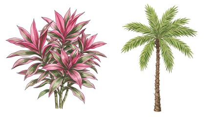 Tropical Plants Illustration Cordyline Palm