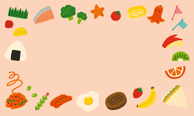 お弁当　おかず　かわいい　背景　イラスト　長方形　手書き