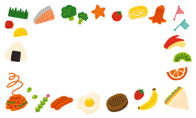 お弁当のおかずのかわいい背景イラスト　長方形　手書き