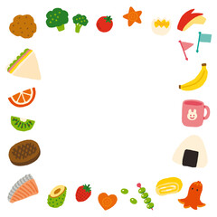 お弁当のおかずのかわいい背景イラスト　正方形　手書き