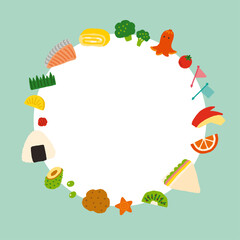 かわいいお弁当のおかずの背景イラスト　丸　手書き