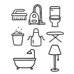 Hand Drawn Household and Cleaning Icons – Minimalist Black Ink Doodle Set
