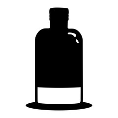 Bottle of liquor is shown in black and white. The bottle is empty and has a label on it