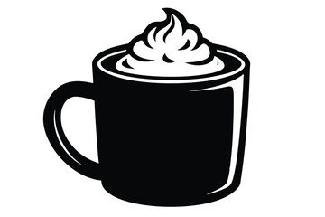 A bold black mug is shown filled with rich white topping