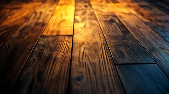 Richly hued hardwood floor, warm light, parallel planks