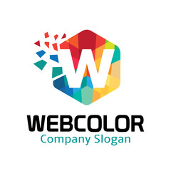 colorful hexagon letter w logo pixels shape w letter vector symbol icon design