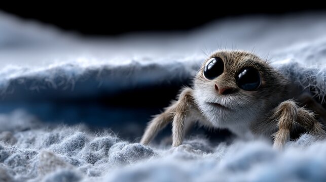 Cute spider peeking from its web