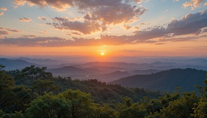 Fototapeta premium Majestic Sunset Over the Blue Ridge Mountains: A Breathtaking Panorama of Nature's Splendor