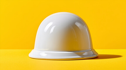 Isolated White Ceramic Hat Object on Bright Yellow Backdrop with Smooth Surface and Clean Design