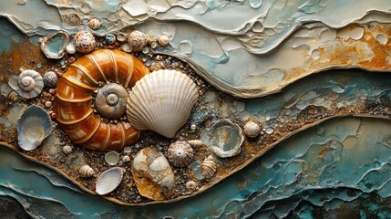 Seashell art, textured, coastal