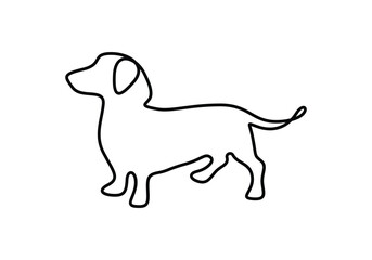 Continuous one line drawing of cute dachshund dog for logo identity. Purebred dog mascot concept for pedigree friendly pet icon. Modern single line draw design graphic vector illustration