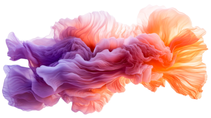 Surreal flowing purple orange material texture shape, cut out transparent
