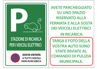 cartello parcheggio riservato ricarica e parcheggio auto elettriche