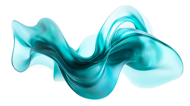 Abstract flowing turquoise form with line texture, cut out transparent