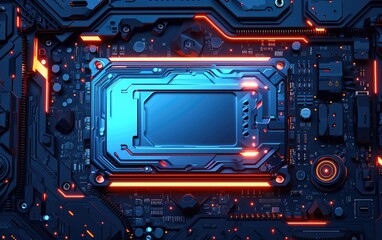 Futuristic Technology Motherboard Design With Neon Lights