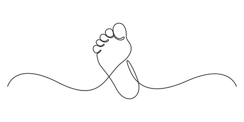 Footprint and bare foot continuous one line drawing. Elegance female feet in simple linear style. Concept of Wellness massage and Care about soft skin. Vector illustration