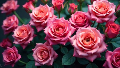 Intricate blooming roses, densely packed, vibrant hues, illustration, floral