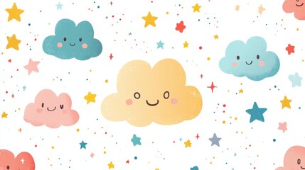 Pastel Clouds and Stars Children's Illustration