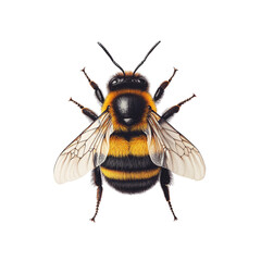 detailed illustration of bumblebee showcasing its vibrant yellow and black stripes, large wings, and intricate body structure. This captures essence of nature pollinators, emphasizing their