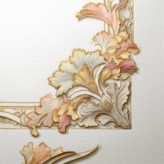 Delicate Floral Corner Embellishment with Pale Pink and Gold Accents on Textured White Paper