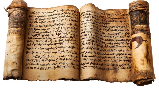 1st Century Ancient Scroll from Israel: Hebrew Script with Pig Figure on Torn Half-Page, Dark Brown Ink and Geometric Shapes on White Background
