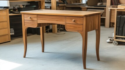Compact desk made of smooth sustainable wood in an open studio space